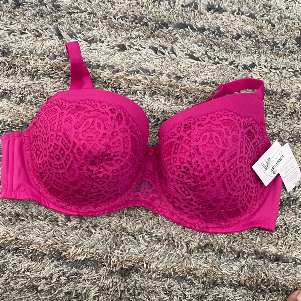 NWT Auden Lightly Lined Balconette Coverage Underwire Bra Magenta Pink Size 44DD